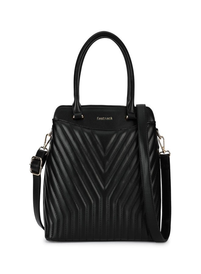 Fastrack Structured Quilted Satchel Bag for Women | Medium Faux Leather Bag with 3 Compartments, Top Handles, Detachable Strap, Multiple Pockets | Elegant Everyday Satchel for Work, College, Outings - Image 1